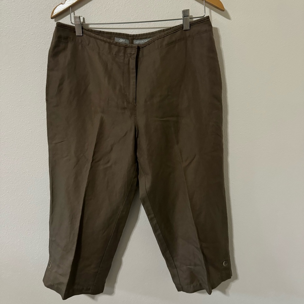 J Jill Linen Blend Button Ankle Cropped Pants Brown Lagenlook Genuine Fit-12